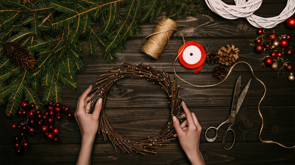 Shop for holiday decor basics at the dollar store or crafts store