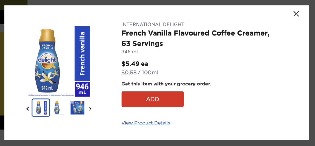 Price match for Coffee Whitener at Real Canadian Superstore